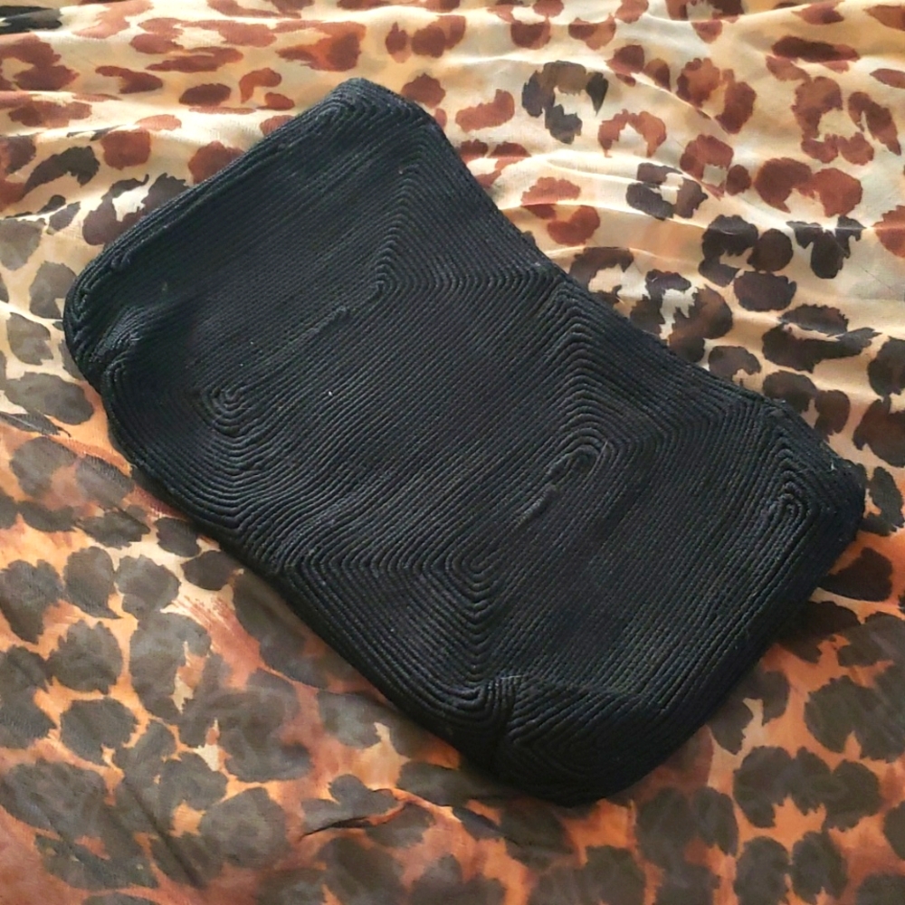 Vintage Shawy 30-40's Imported Black Corde Zipper Clutch Bag